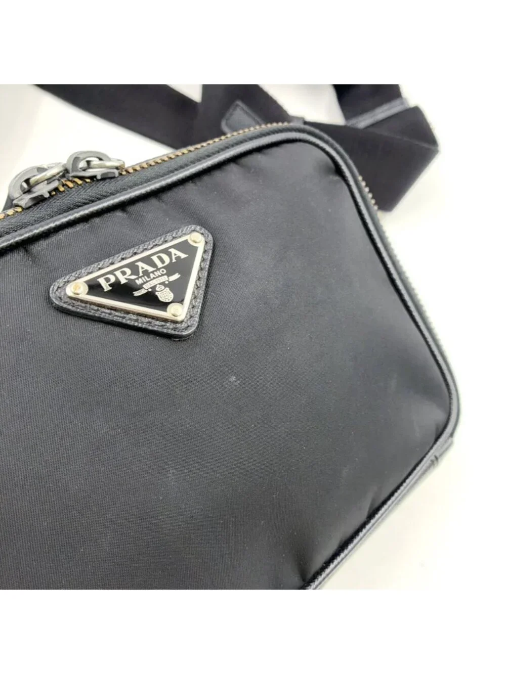 Prada Brick Re-Nylon Leather Nylon Black Shoulder Bag Silver